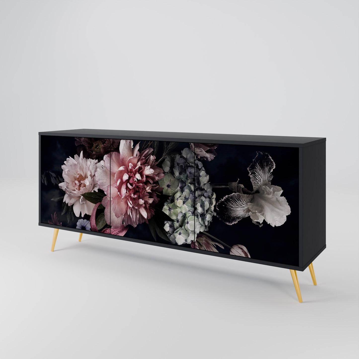 PURE BLOSSOM 3-dörrars skänk i svart finish