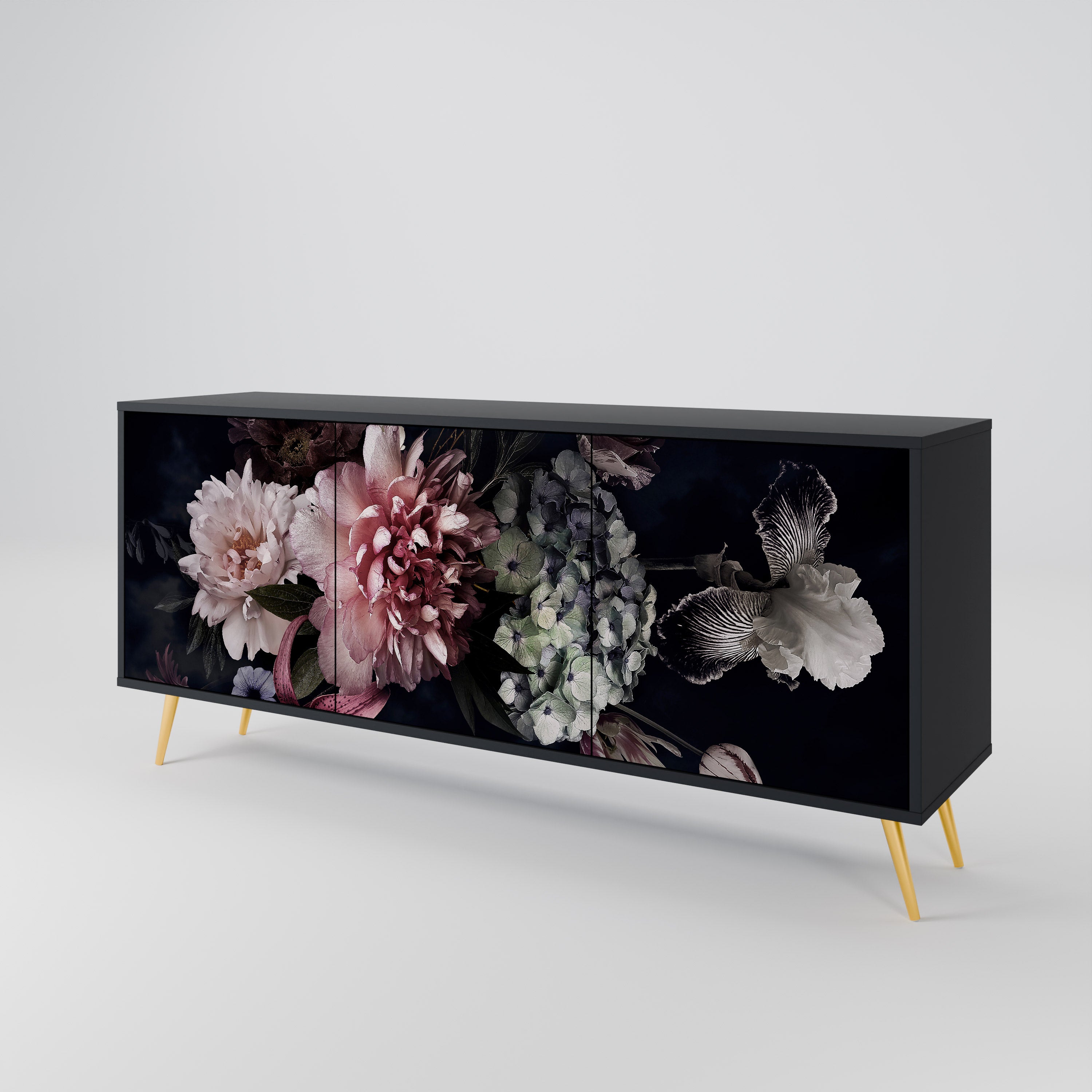PURE BLOSSOM 3-dörrars skänk i svart finish