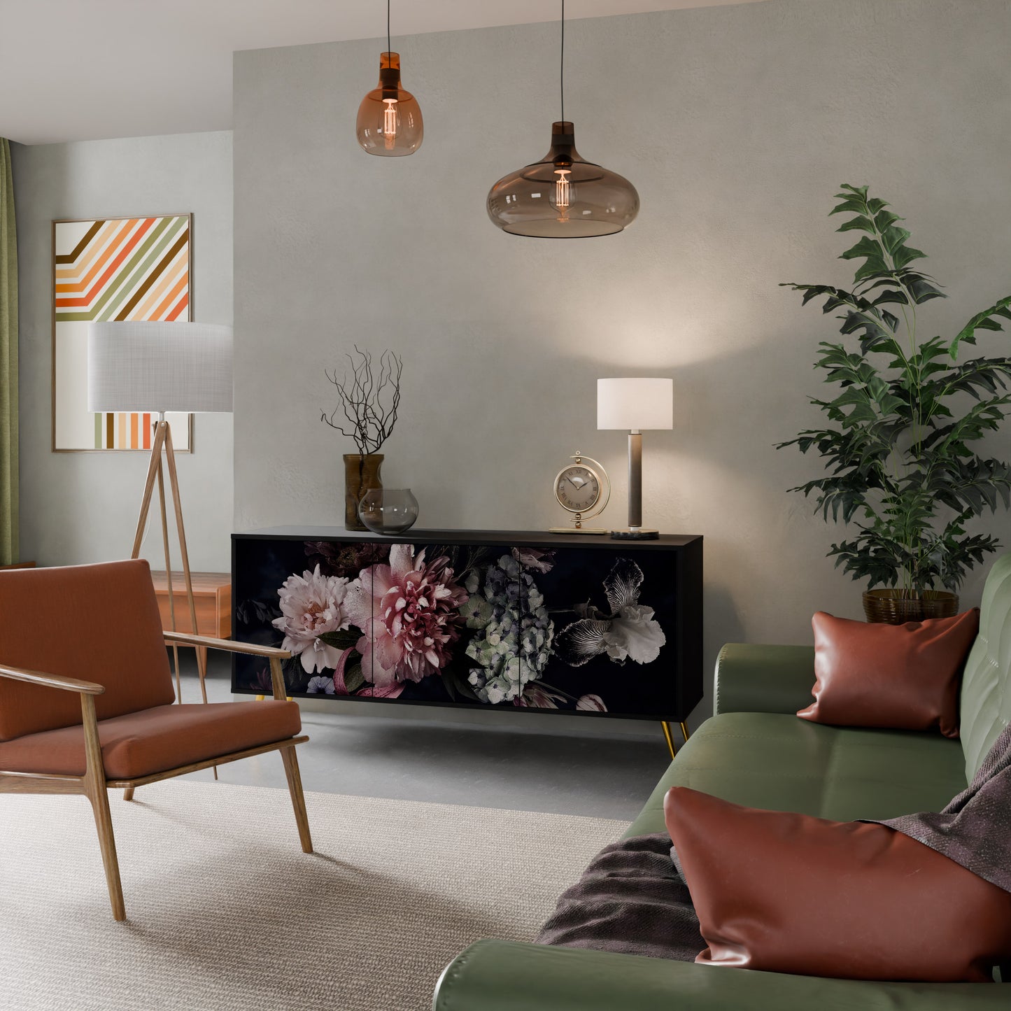 PURE BLOSSOM 3-dörrars skänk i svart finish
