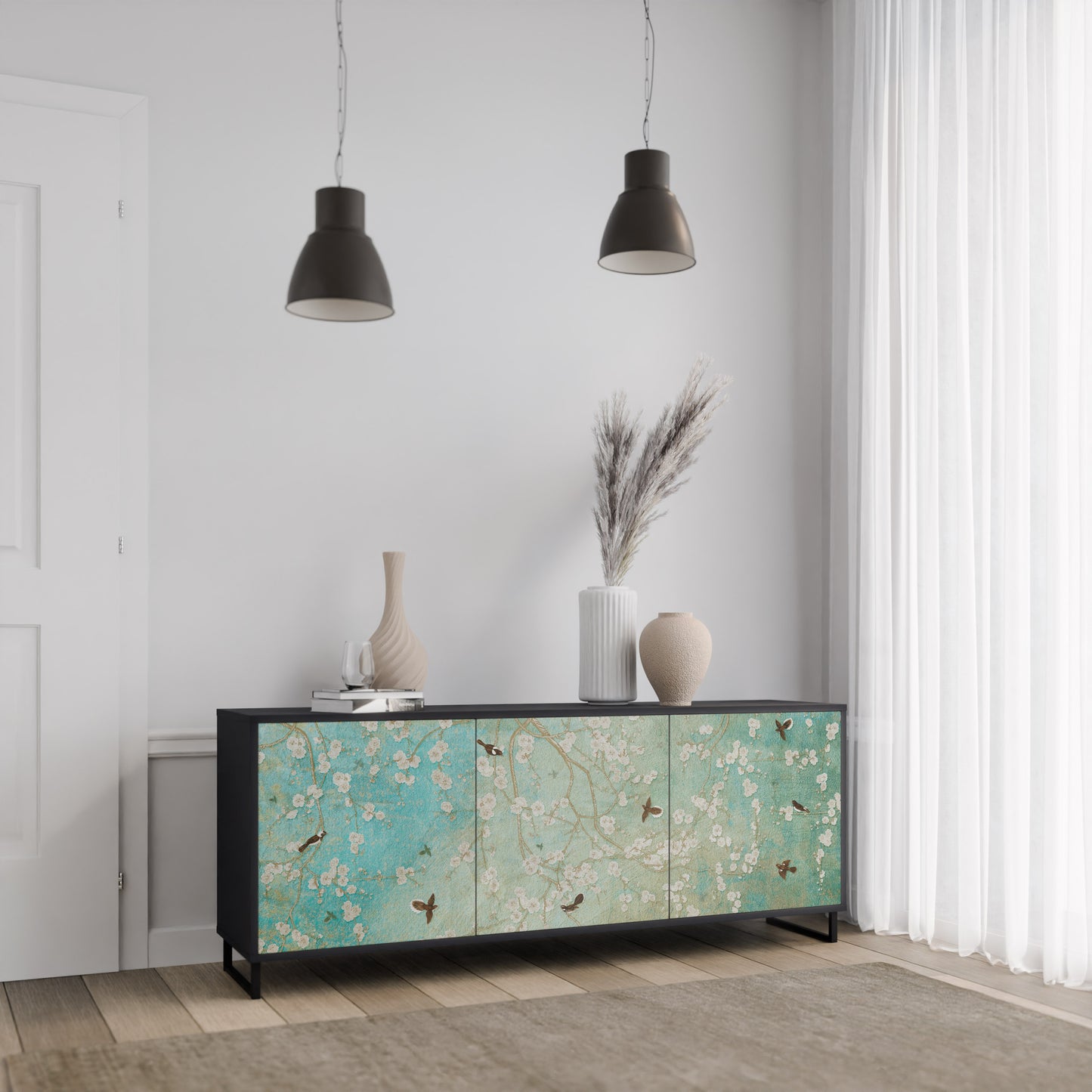 BLOOMING CHARM 3-dörrars skänk i svart finish