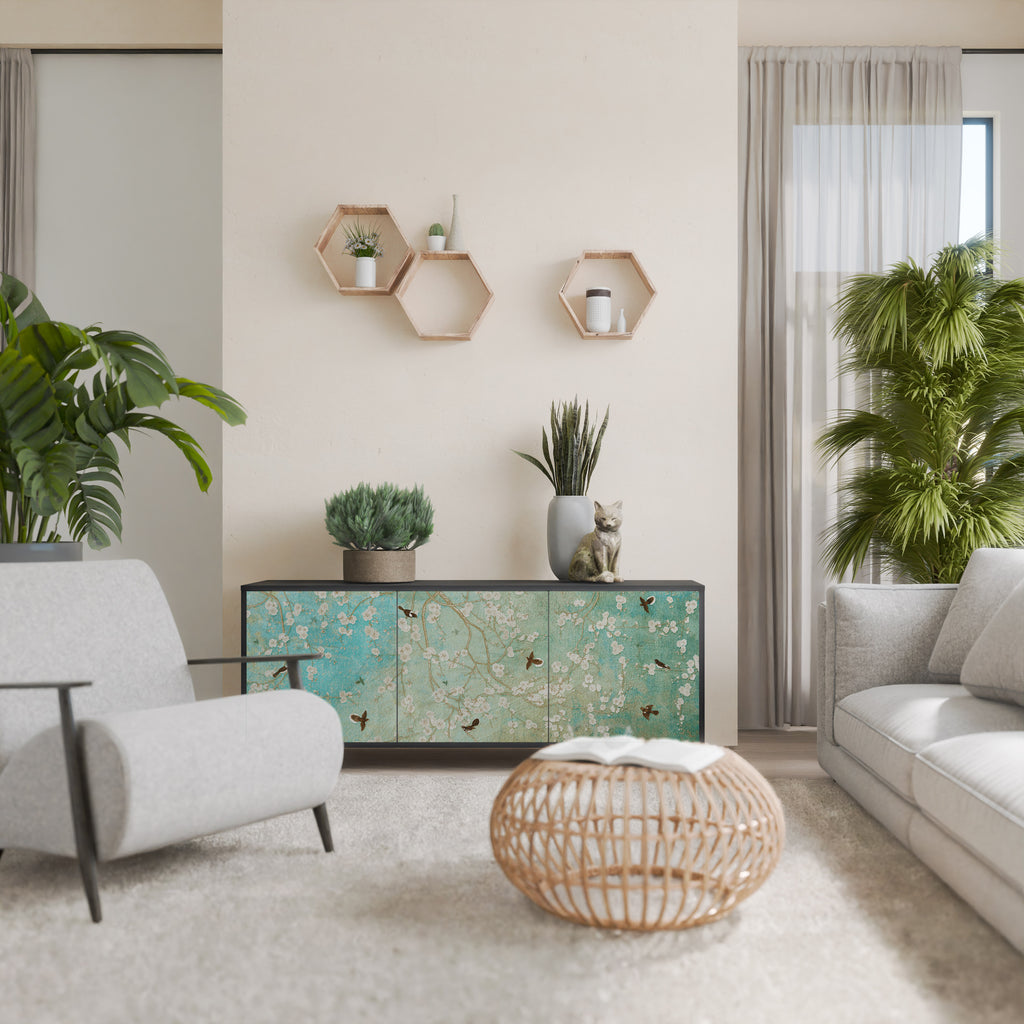 BLOOMING CHARM 3-dörrars skänk i svart finish