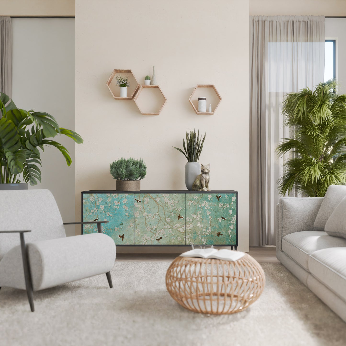 BLOOMING CHARM 3-dörrars skänk i svart finish