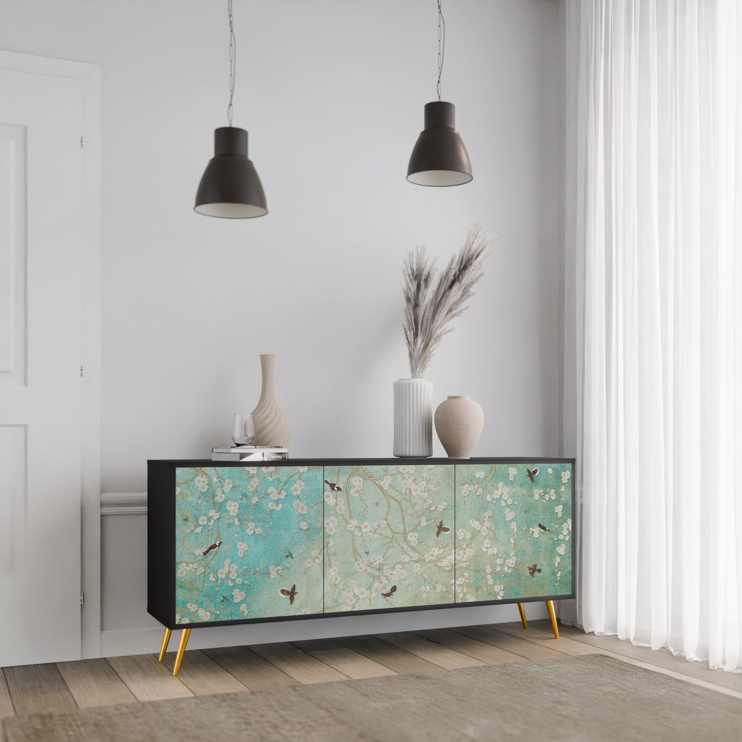 BLOOMING CHARM 3-dörrars skänk i svart finish