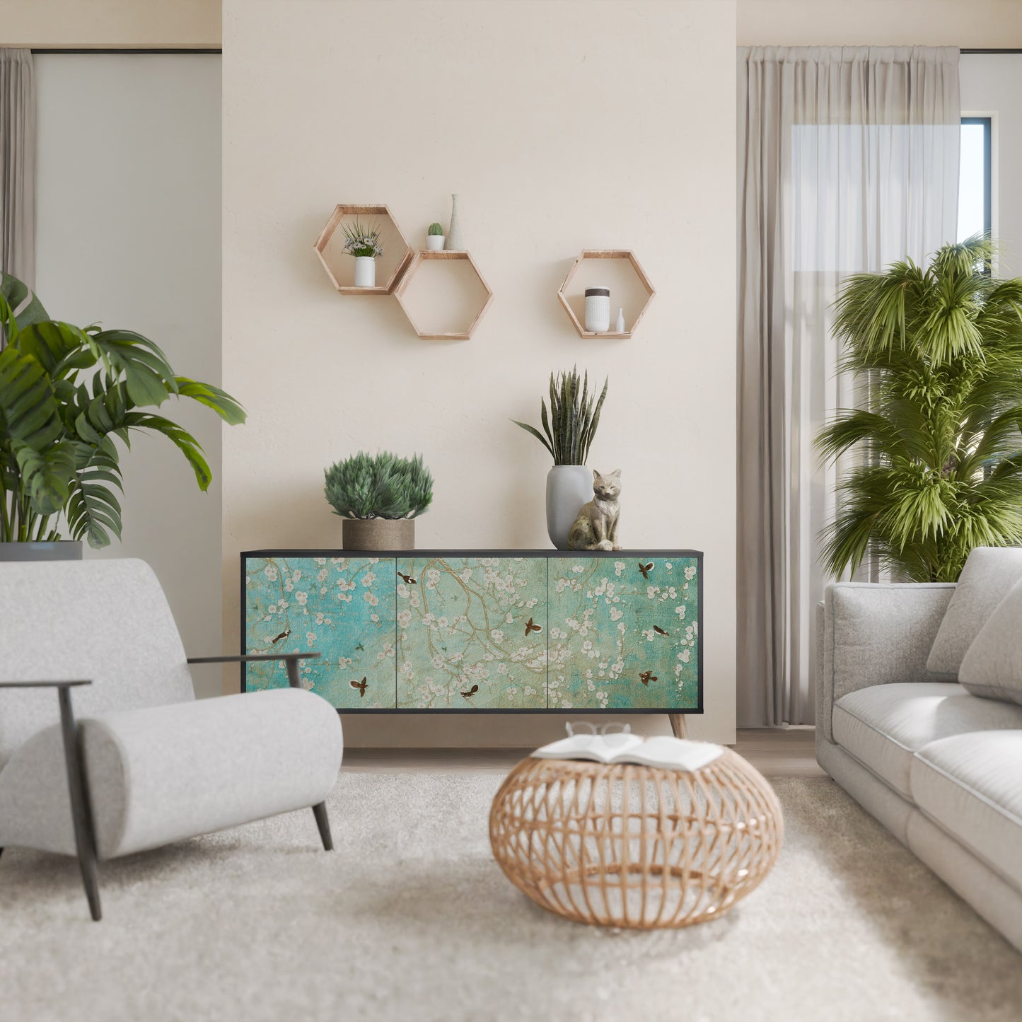 BLOOMING CHARM 3-dörrars skänk i svart finish