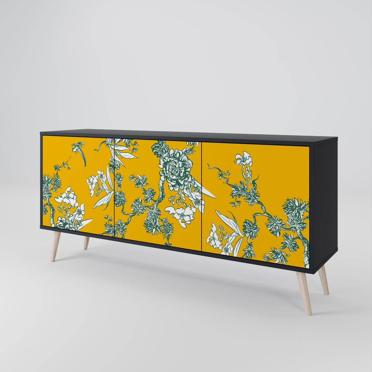 YELLOW CHINOISERIE Skänk med tre dörrar