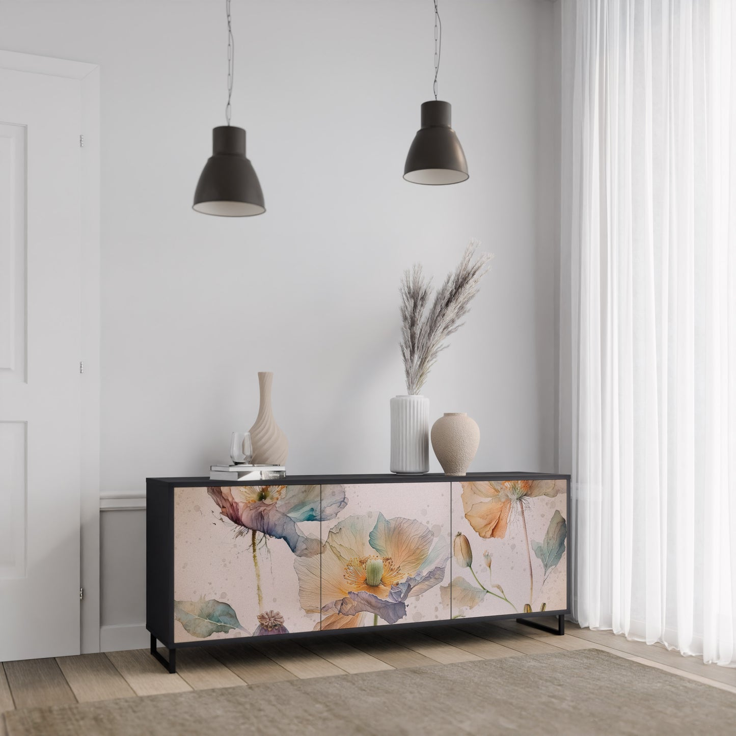 SOFTEN POPPY 3-dörrars skänk i svart finish