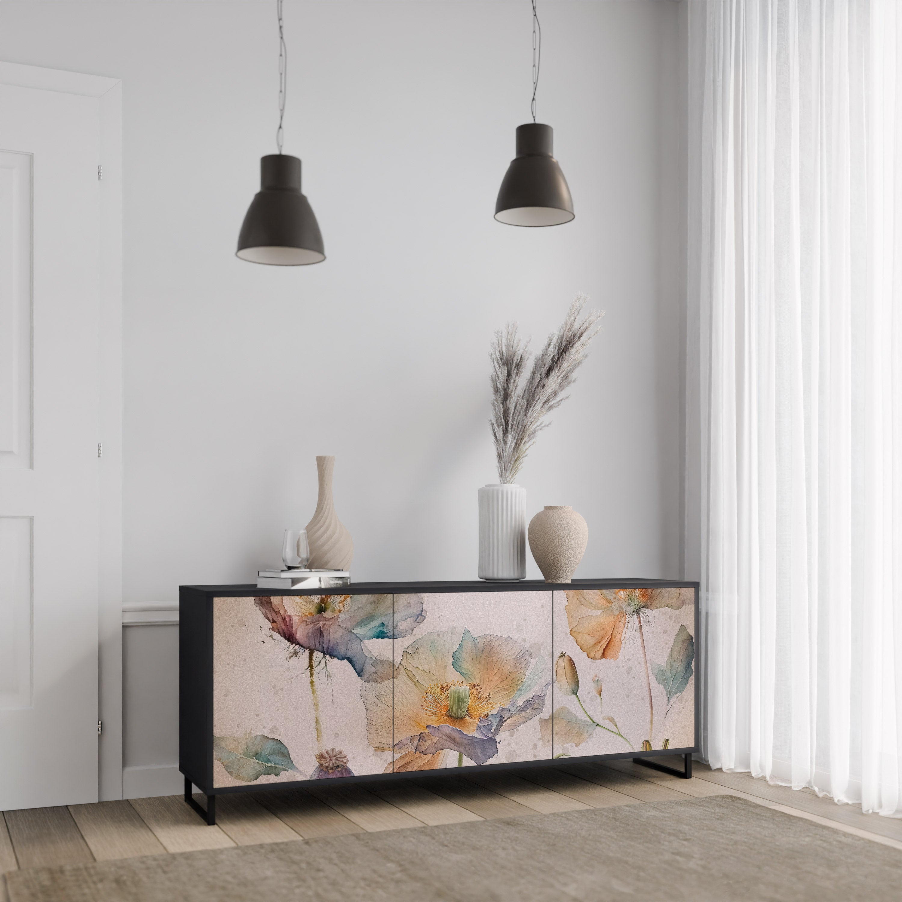 SOFTEN POPPY 3-dörrars skänk i svart finish