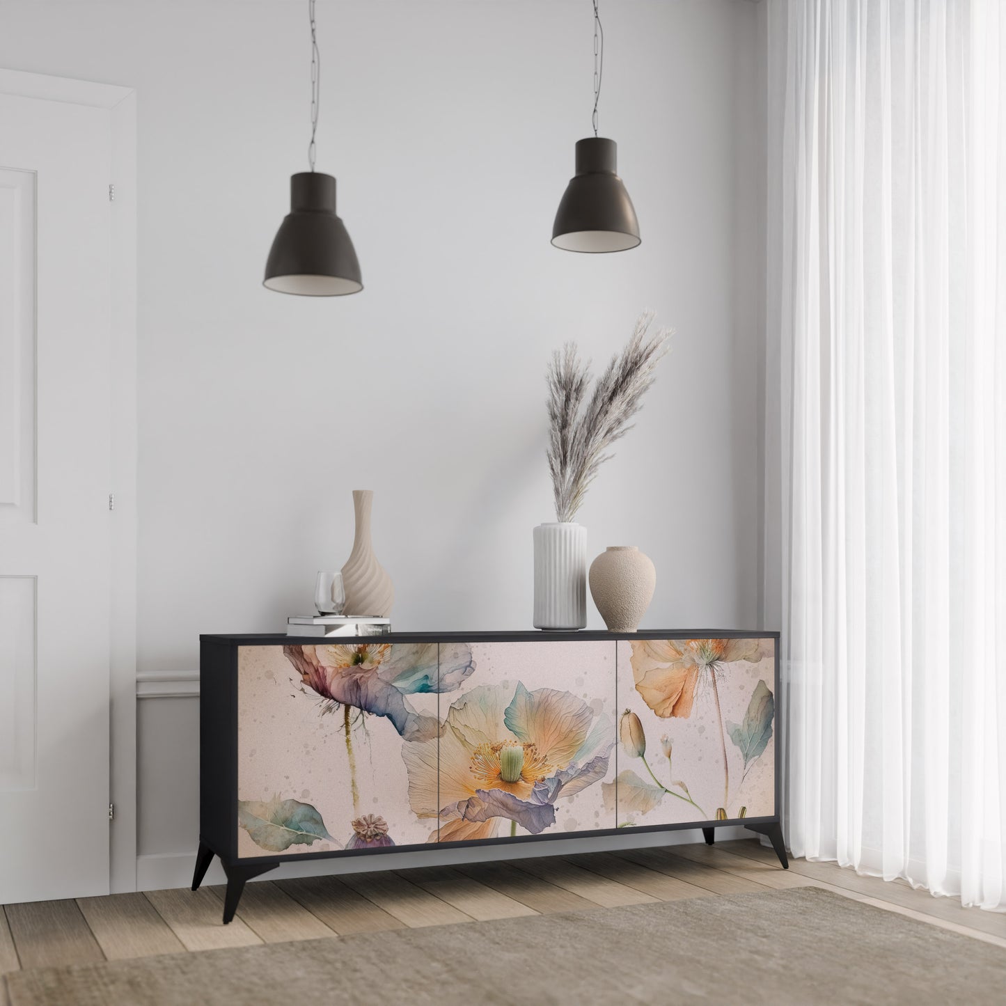 SOFTEN POPPY 3-dörrars skänk i svart finish
