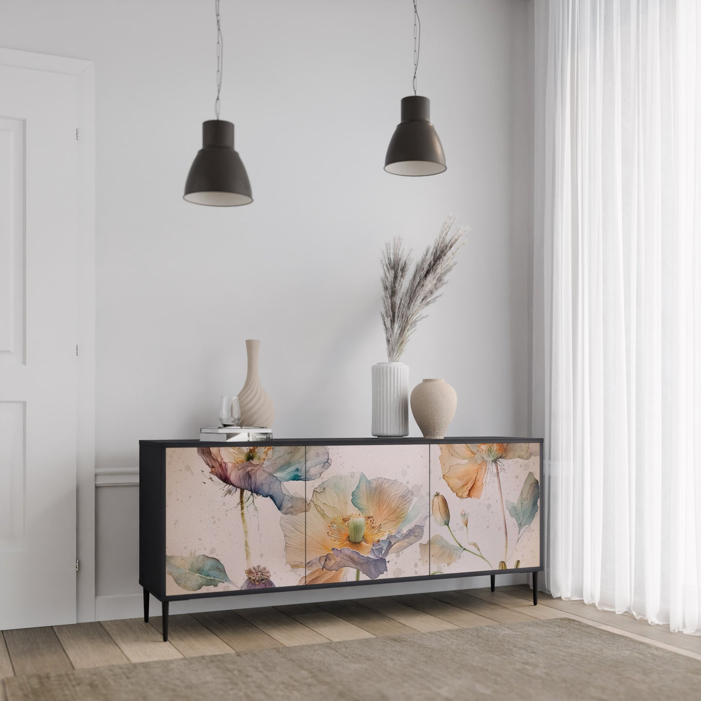 SOFTEN POPPY 3-dörrars skänk i svart finish