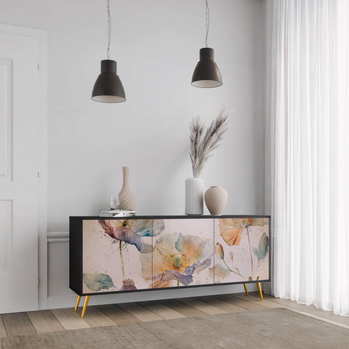 SOFTEN POPPY 3-dörrars skänk i svart finish