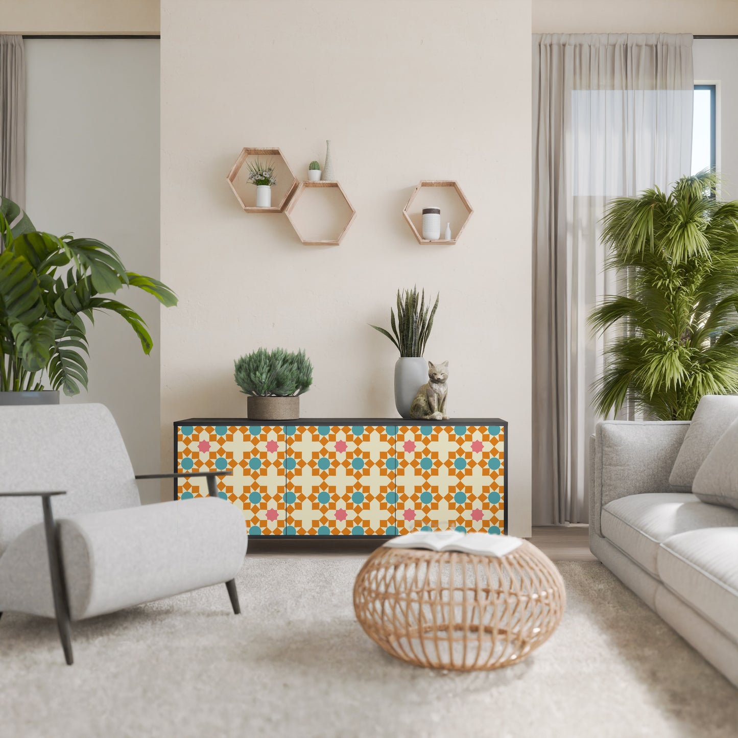 BLOMMAD DECOR 3-dörrars skänk i svart finish