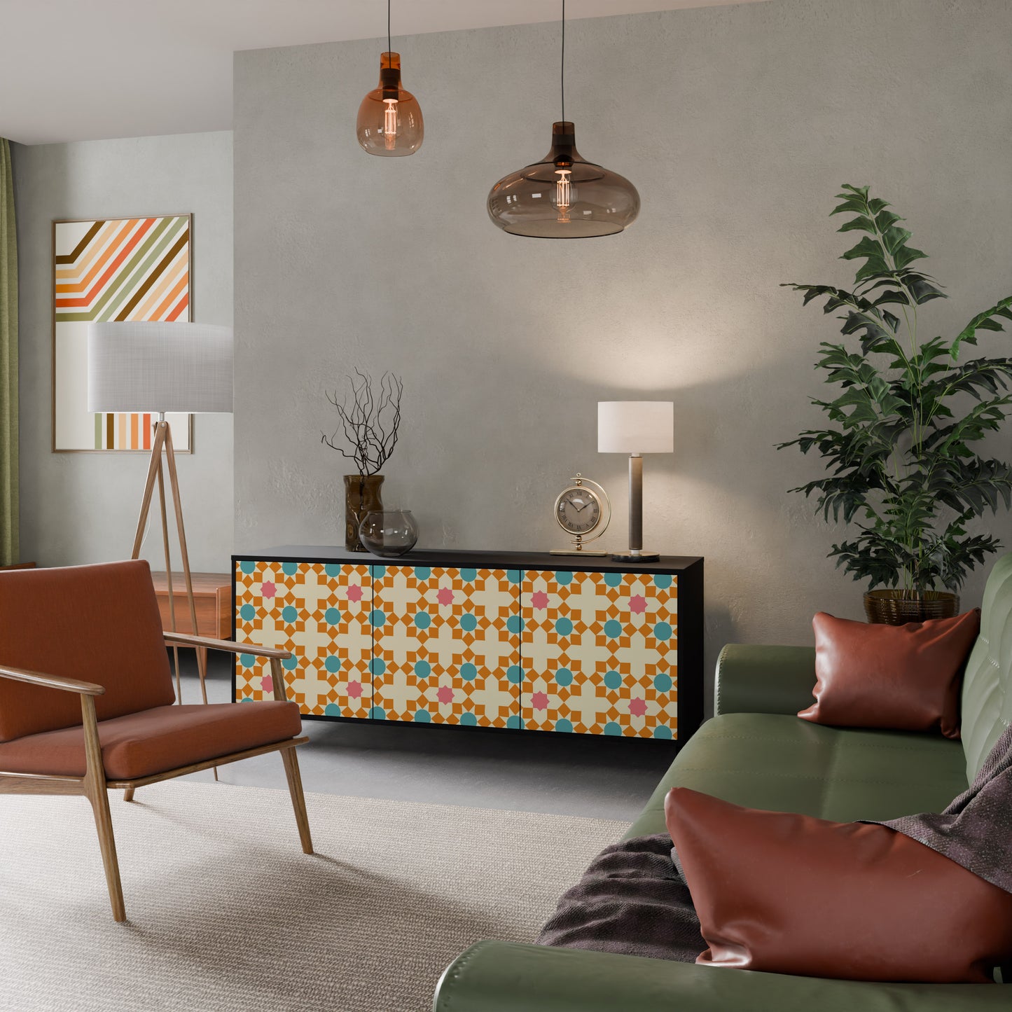 BLOMMAD DECOR 3-dörrars skänk i svart finish