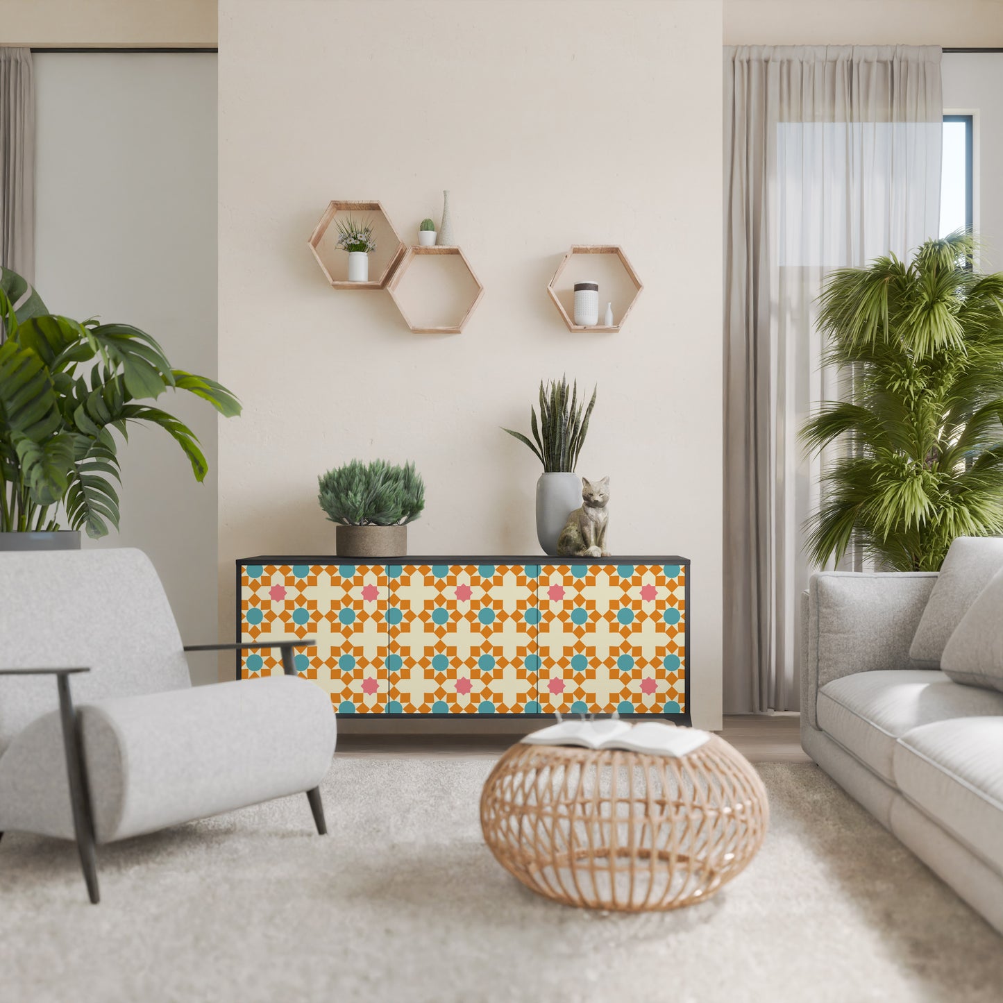 BLOMMAD DECOR 3-dörrars skänk i svart finish