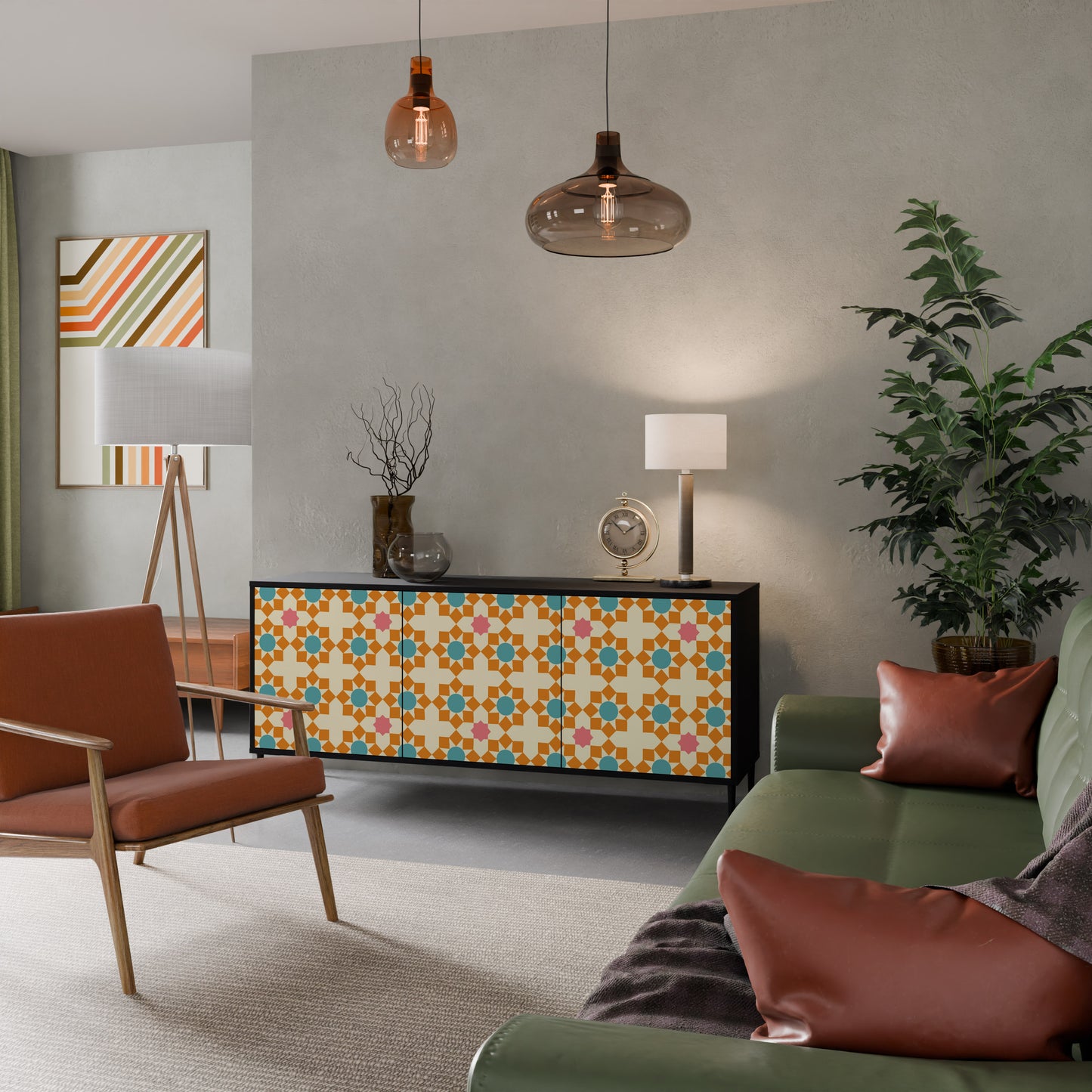 BLOMMAD DECOR 3-dörrars skänk i svart finish