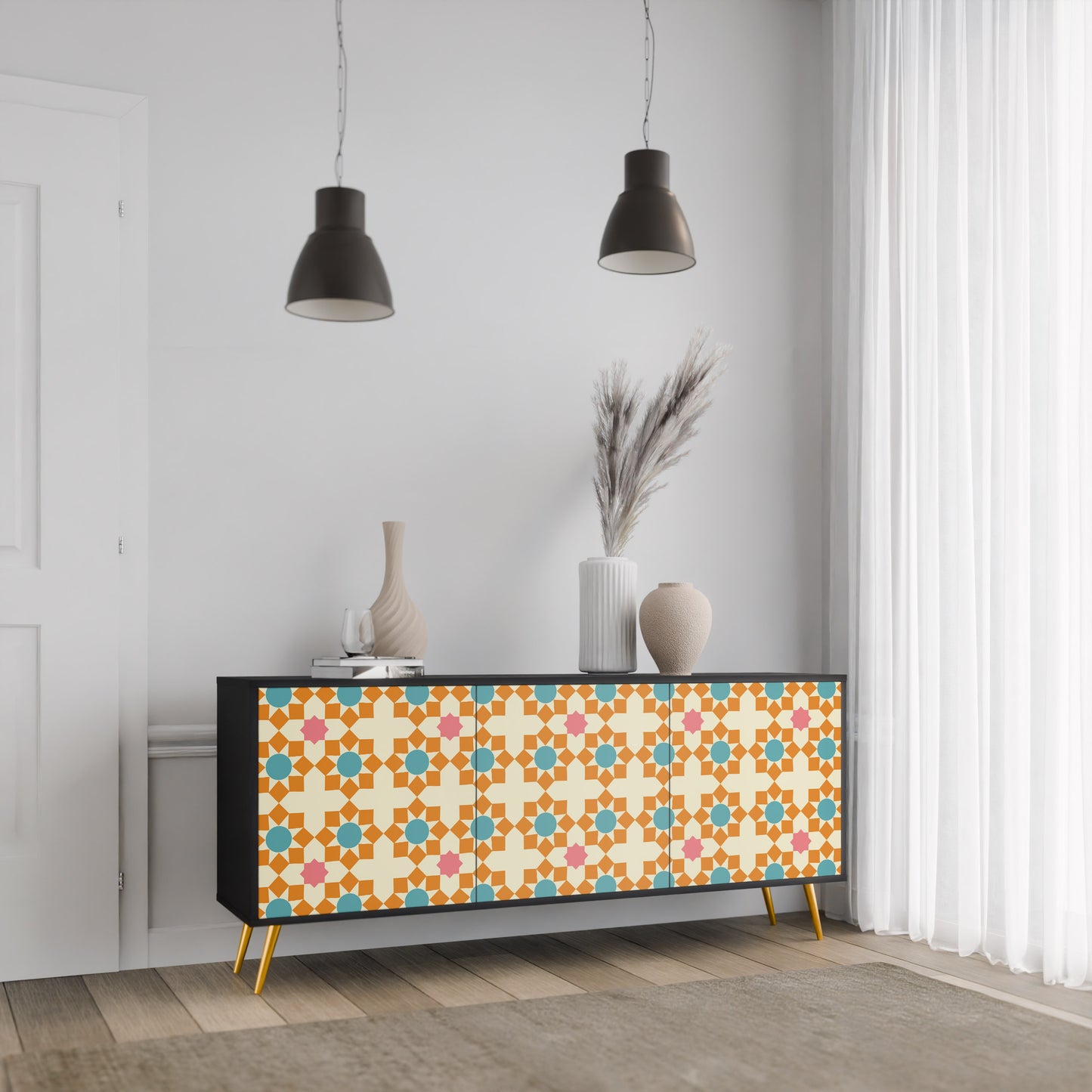 BLOMMAD DECOR 3-dörrars skänk i svart finish