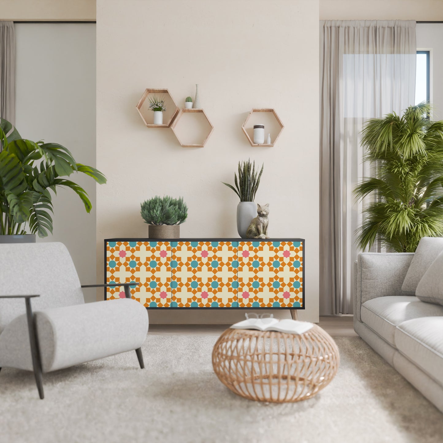 BLOMMAD DECOR 3-dörrars skänk i svart finish