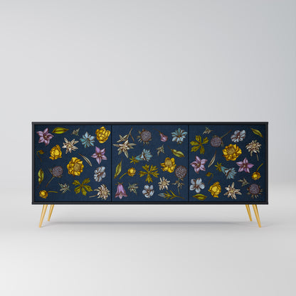 BLOMMOR PÅ MARINBLÅ 3-dörrars skänk i svart finish