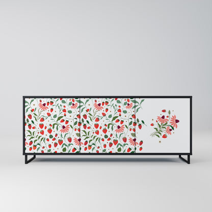 BLOMMOR OCH JORDGUBBAR 3-dörrars skänk i svart finish