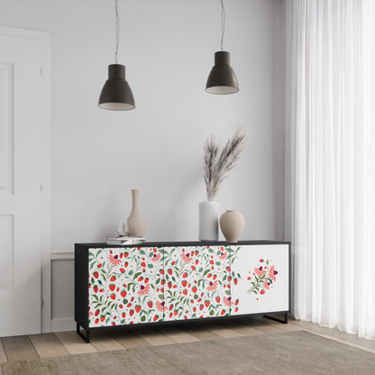 BLOMMOR OCH JORDGUBBAR 3-dörrars skänk i svart finish