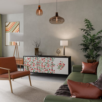 BLOMMOR OCH JORDGUBBAR 3-dörrars skänk i svart finish