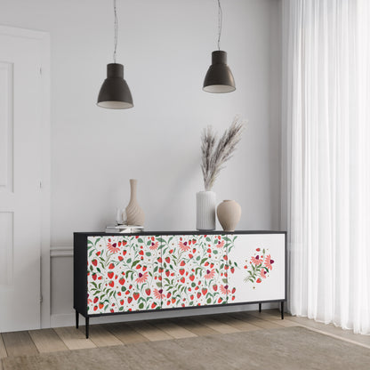 BLOMMOR OCH JORDGUBBAR 3-dörrars skänk i svart finish