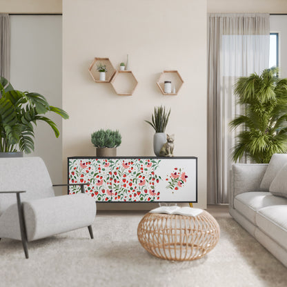 BLOMMOR OCH JORDGUBBAR 3-dörrars skänk i svart finish
