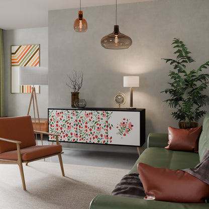 BLOMMOR OCH JORDGUBBAR 3-dörrars skänk i svart finish
