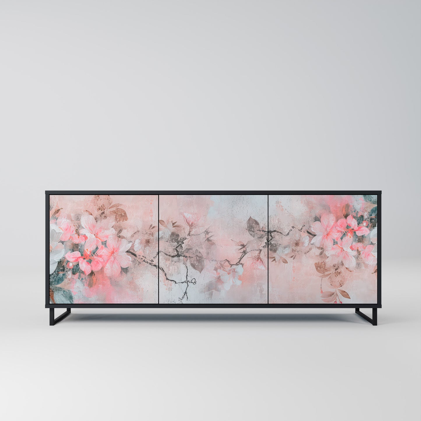 CHERRY BLOSSOM 3-dörrars skänk i svart finish