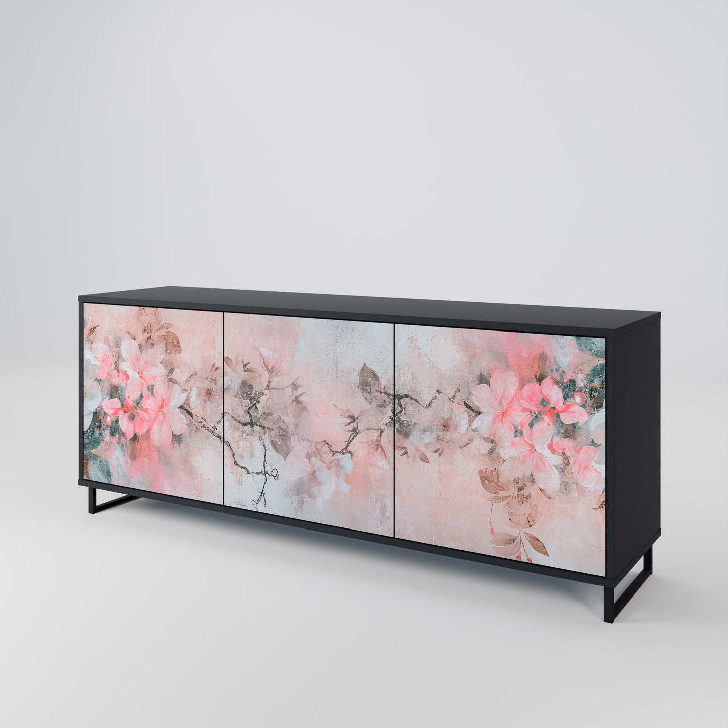 CHERRY BLOSSOM 3-dörrars skänk i svart finish