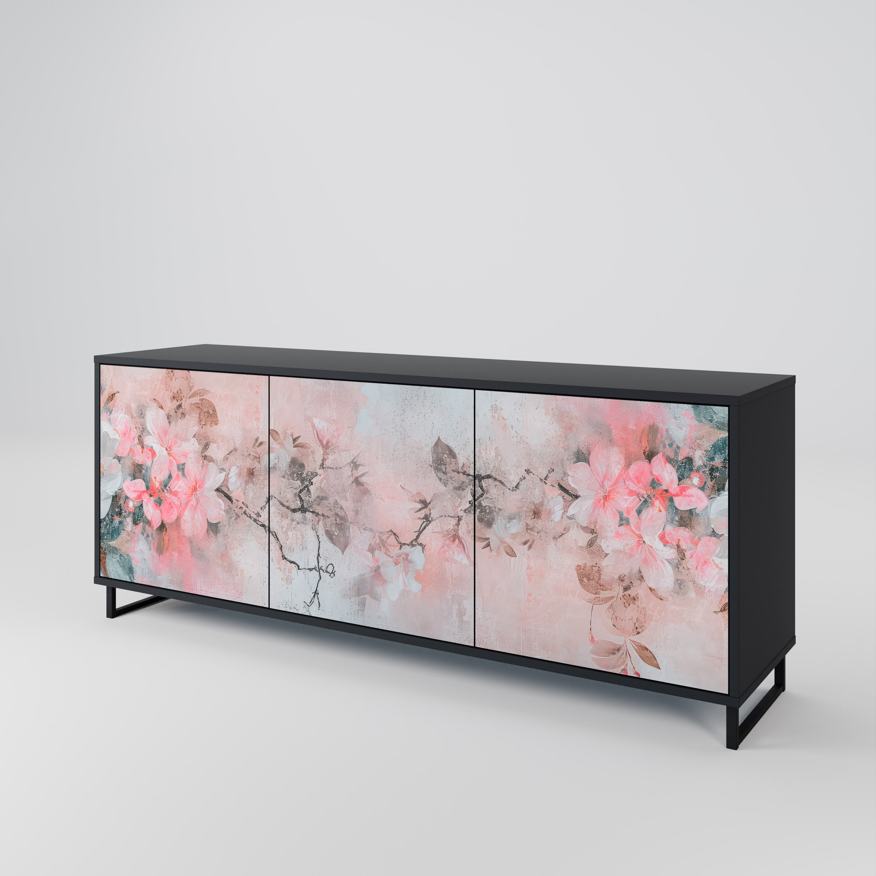 CHERRY BLOSSOM 3-dörrars skänk i svart finish