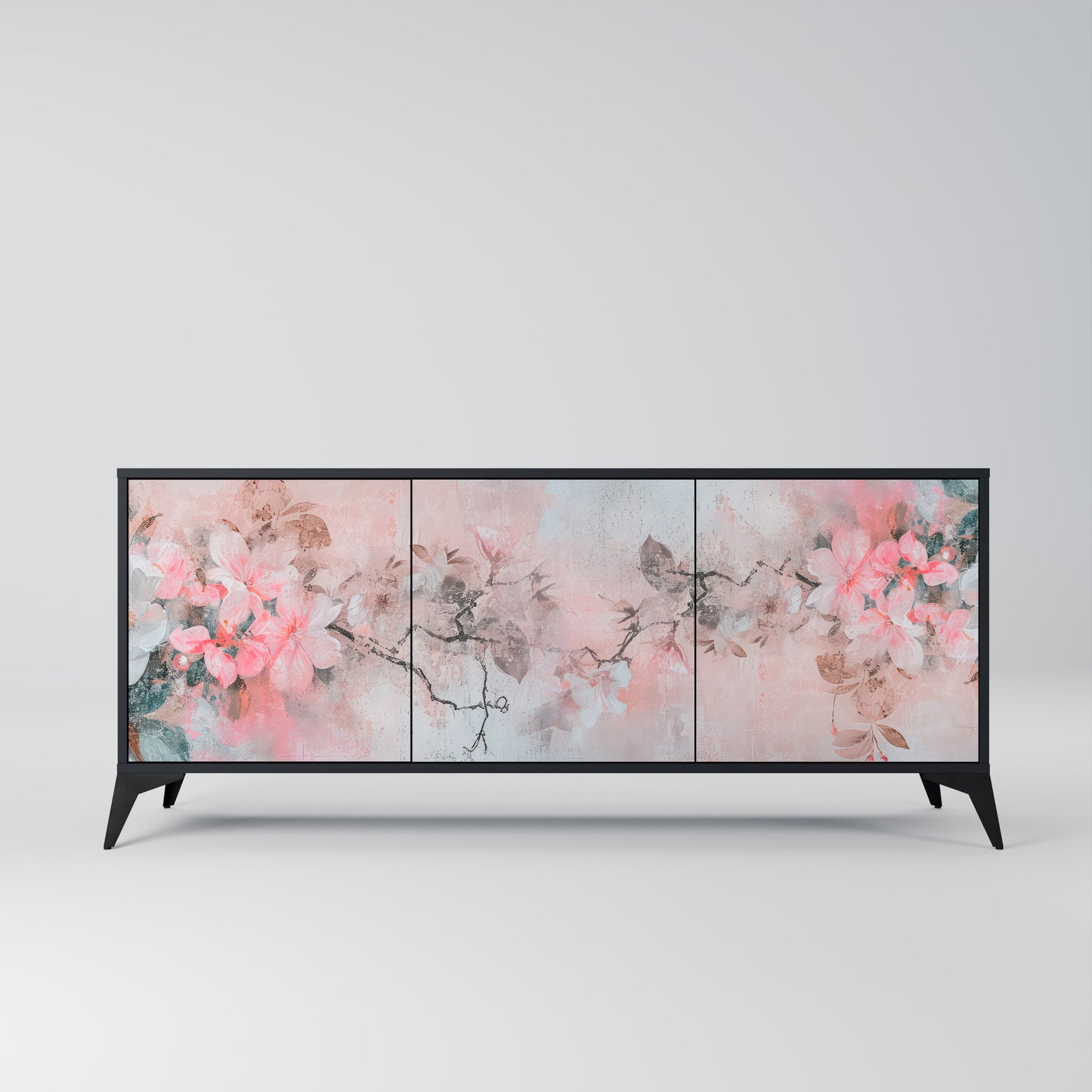 CHERRY BLOSSOM 3-dörrars skänk i svart finish