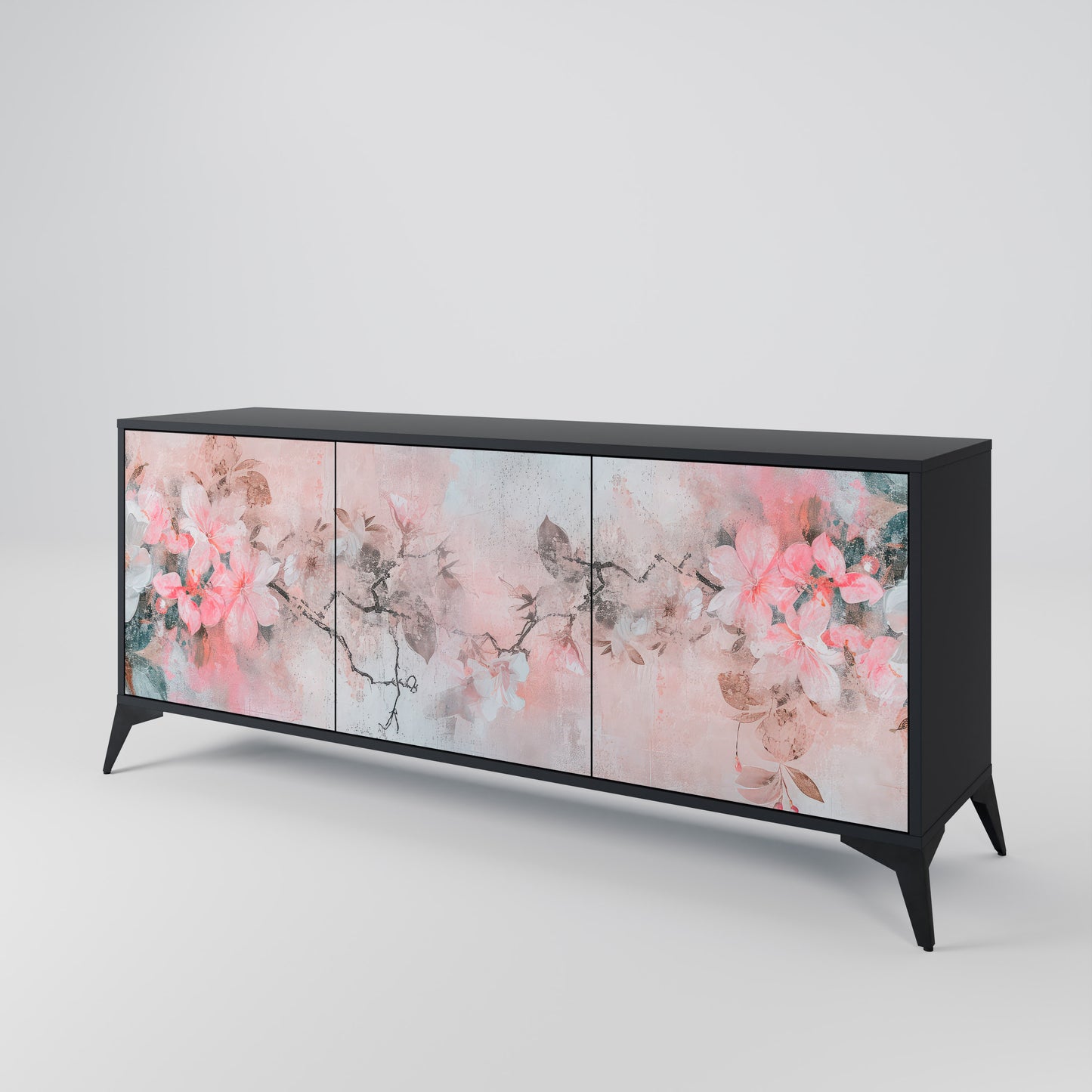 CHERRY BLOSSOM 3-dörrars skänk i svart finish