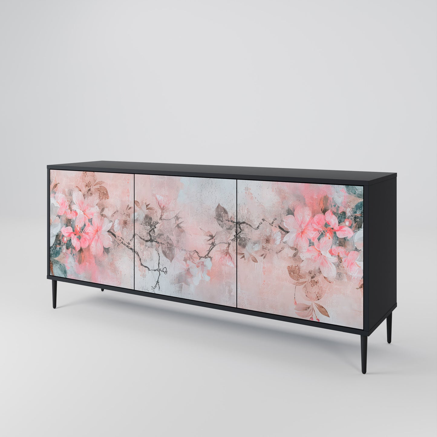 CHERRY BLOSSOM 3-dörrars skänk i svart finish