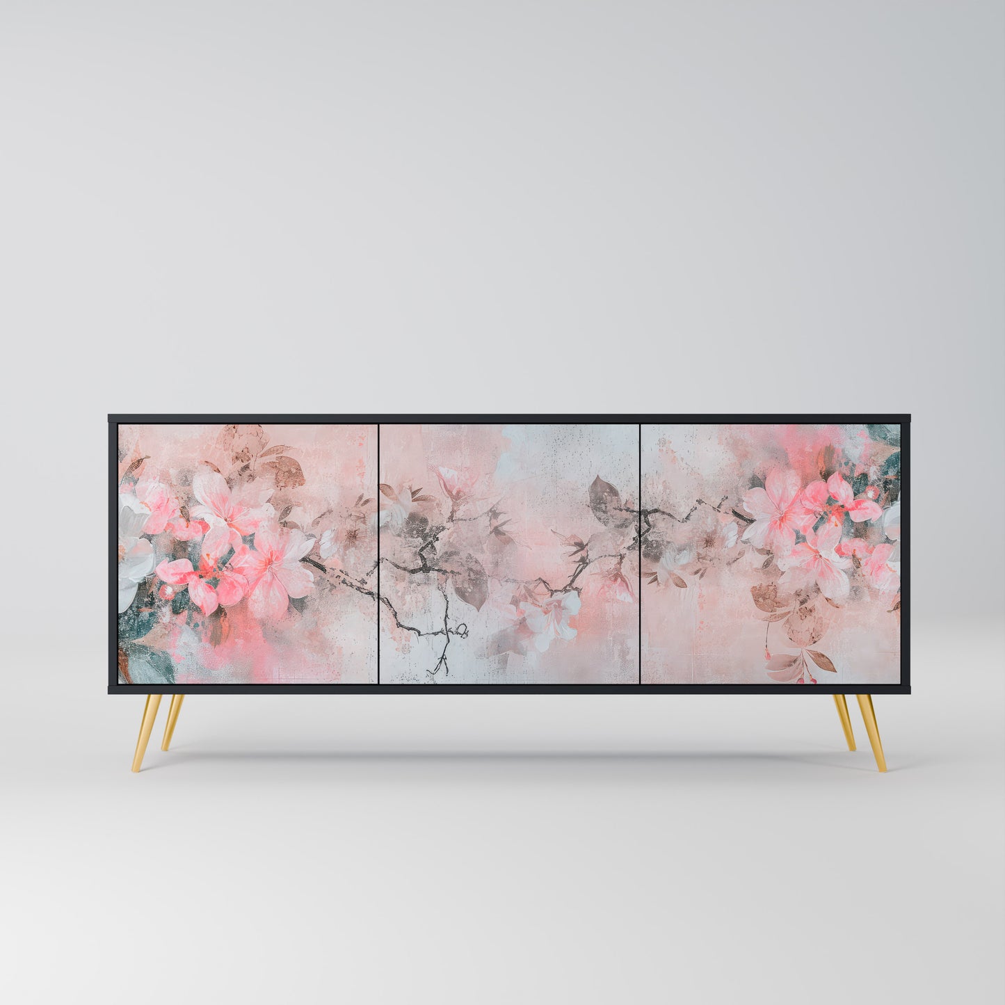 CHERRY BLOSSOM 3-dörrars skänk i svart finish