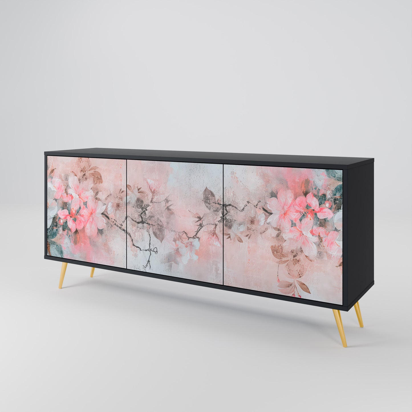 CHERRY BLOSSOM 3-dörrars skänk i svart finish