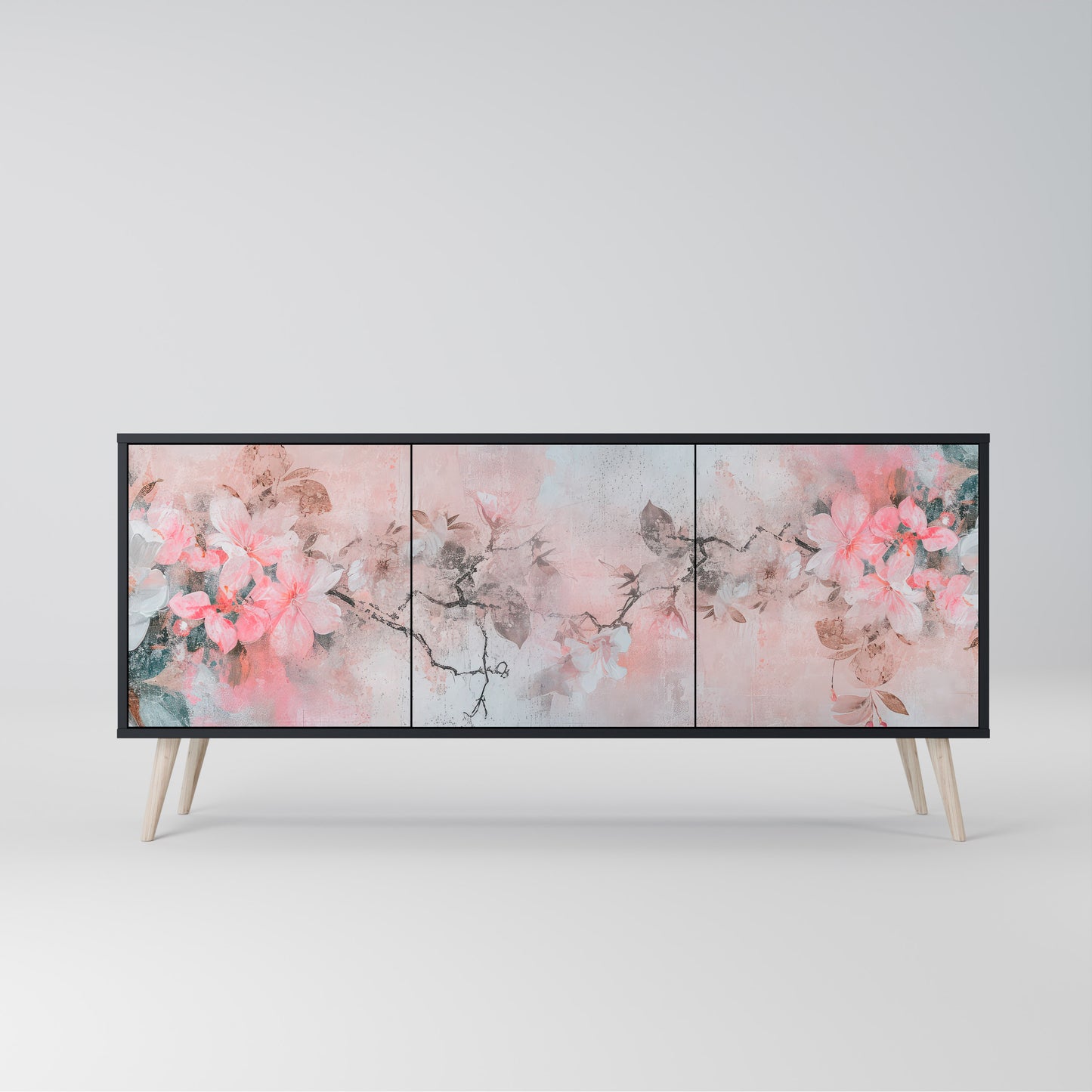CHERRY BLOSSOM 3-dörrars skänk i svart finish