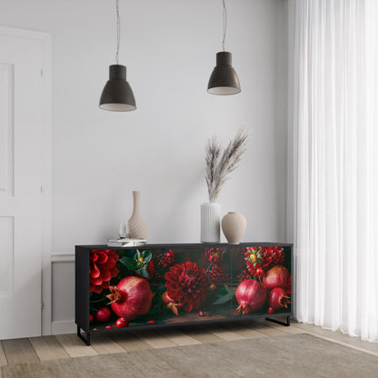 DAHLIA OCH GRANATÄPPEL 3-dörrars skänk i svart finish