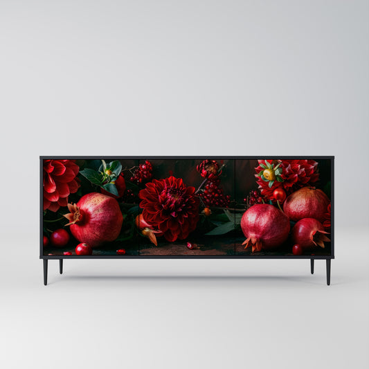 DAHLIA OCH GRANATÄPPEL 3-dörrars skänk i svart finish