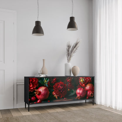 DAHLIA OCH GRANATÄPPEL 3-dörrars skänk i svart finish