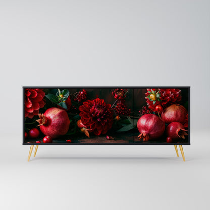 DAHLIA OCH GRANATÄPPEL 3-dörrars skänk i svart finish