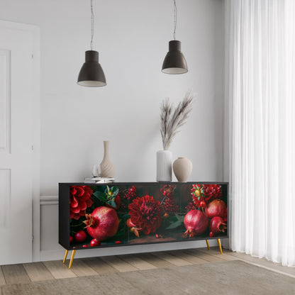 DAHLIA OCH GRANATÄPPEL 3-dörrars skänk i svart finish