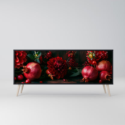DAHLIA OCH GRANATÄPPEL 3-dörrars skänk i svart finish
