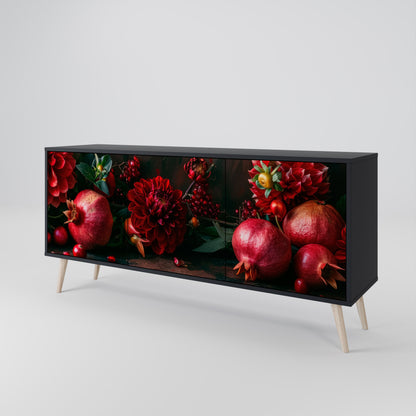 DAHLIA OCH GRANATÄPPEL 3-dörrars skänk i svart finish