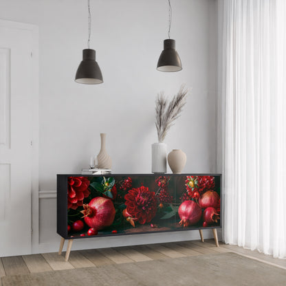 DAHLIA OCH GRANATÄPPEL 3-dörrars skänk i svart finish
