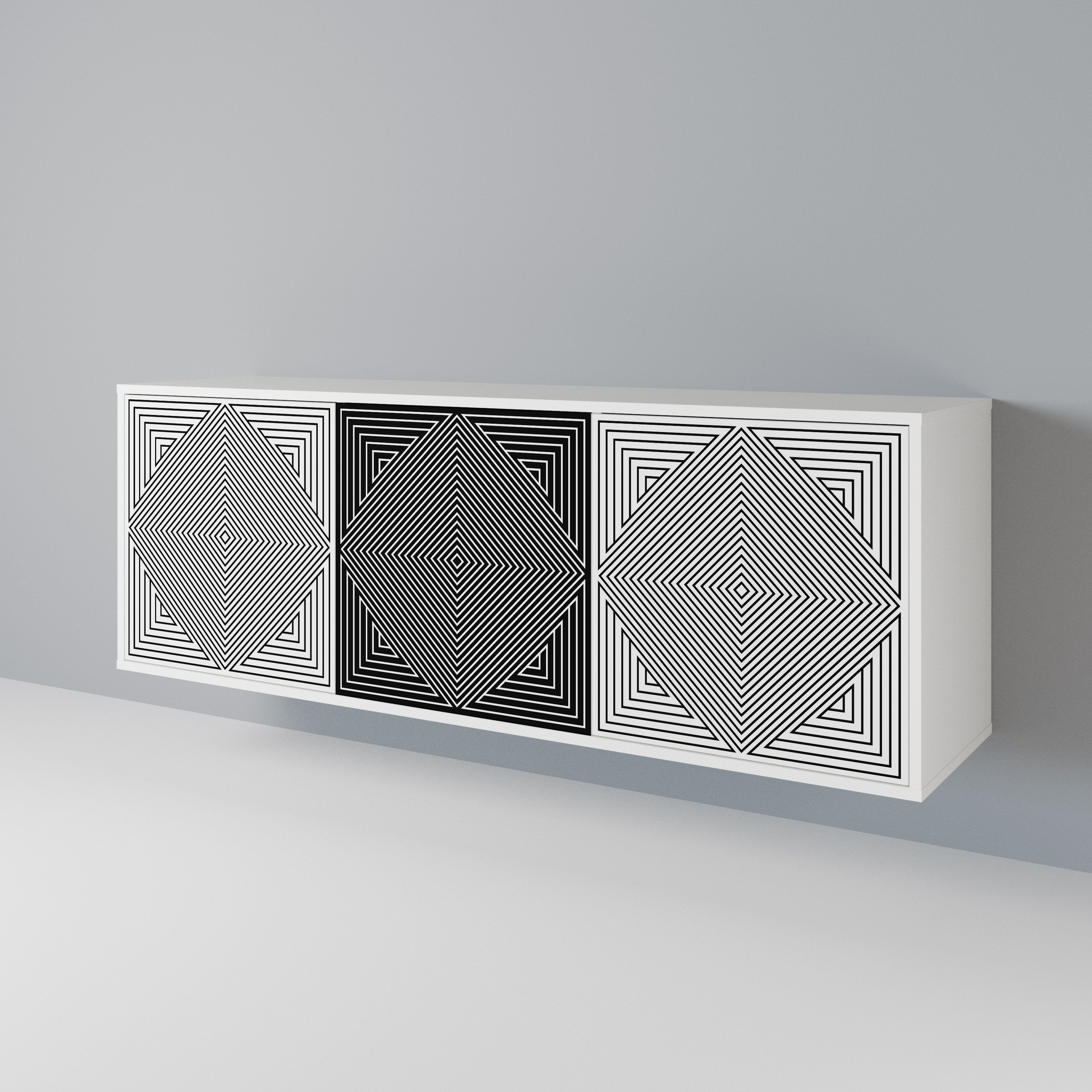 POLYGON ILLUSION Skänk med tre dörrar