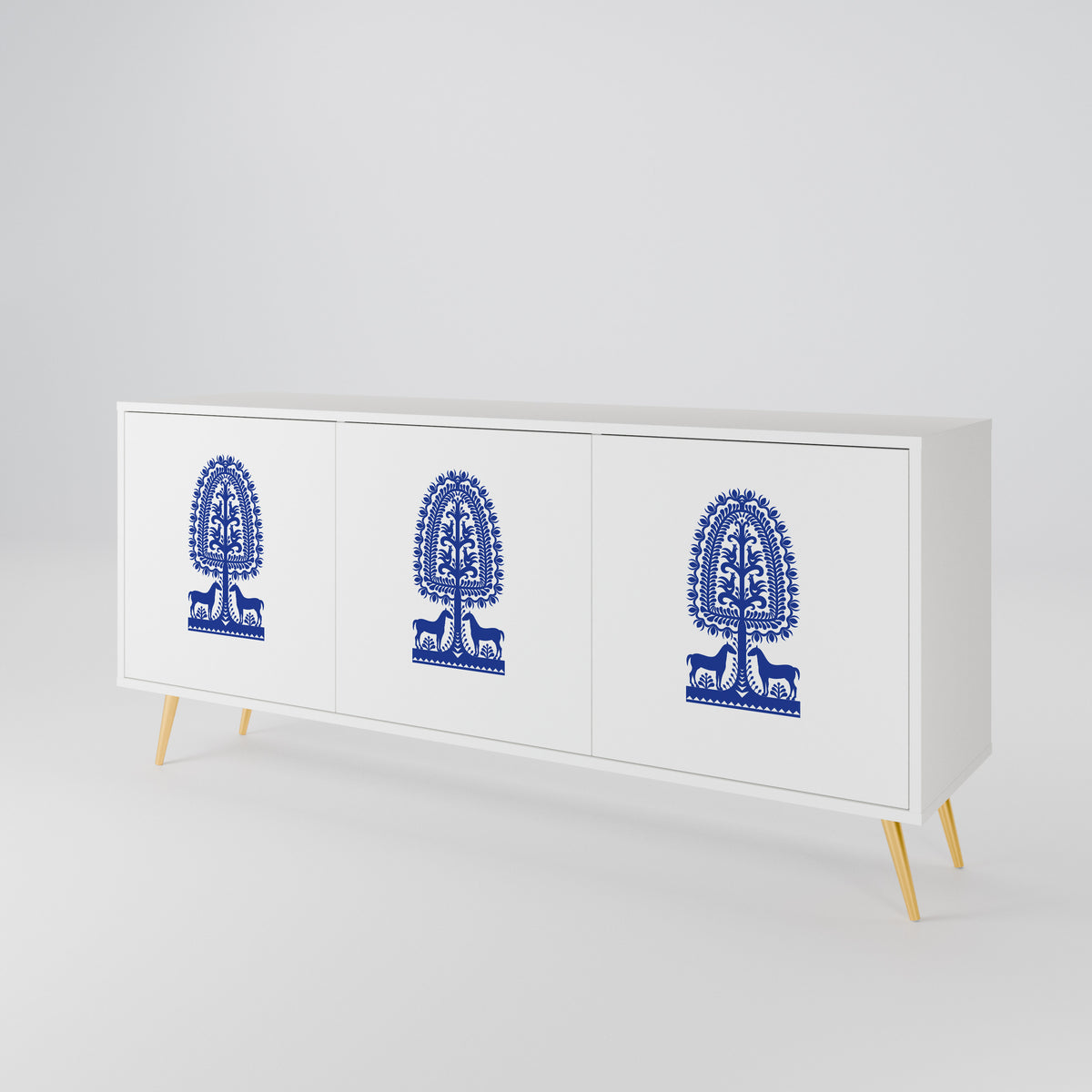 POLISH FOLK ART Skänk med tre dörrar