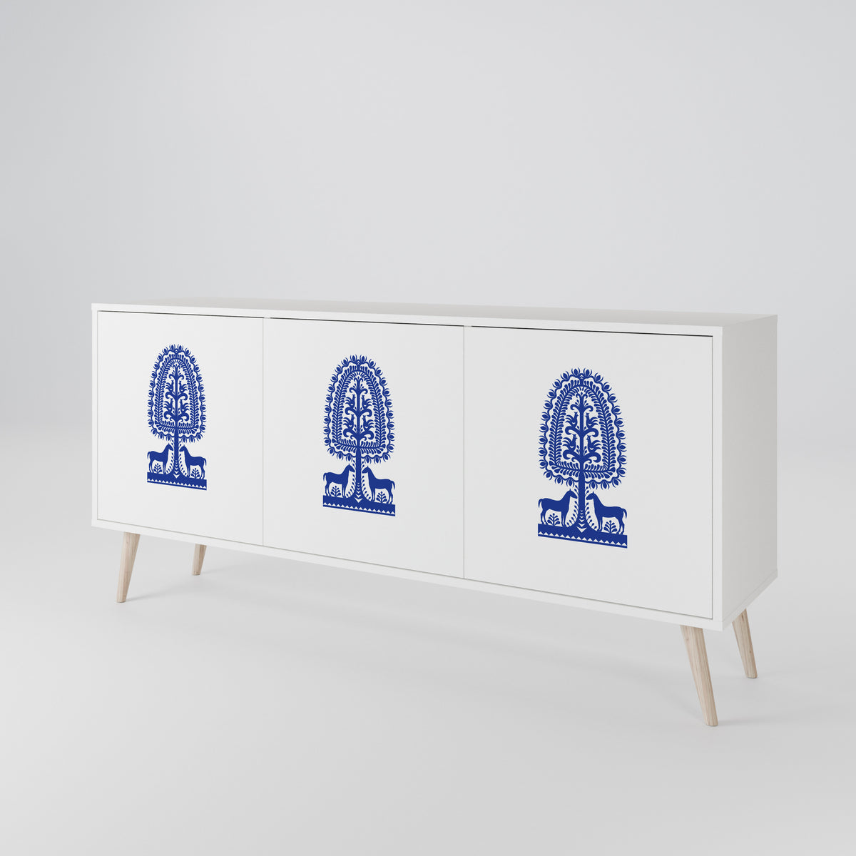 POLISH FOLK ART Skänk med tre dörrar