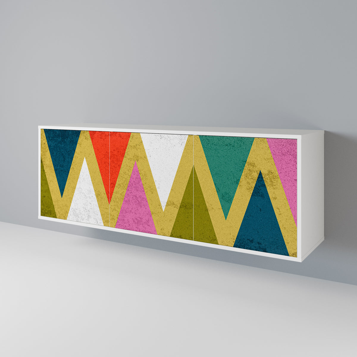COLORFUL TRIANGLES Skänk med tre dörrar