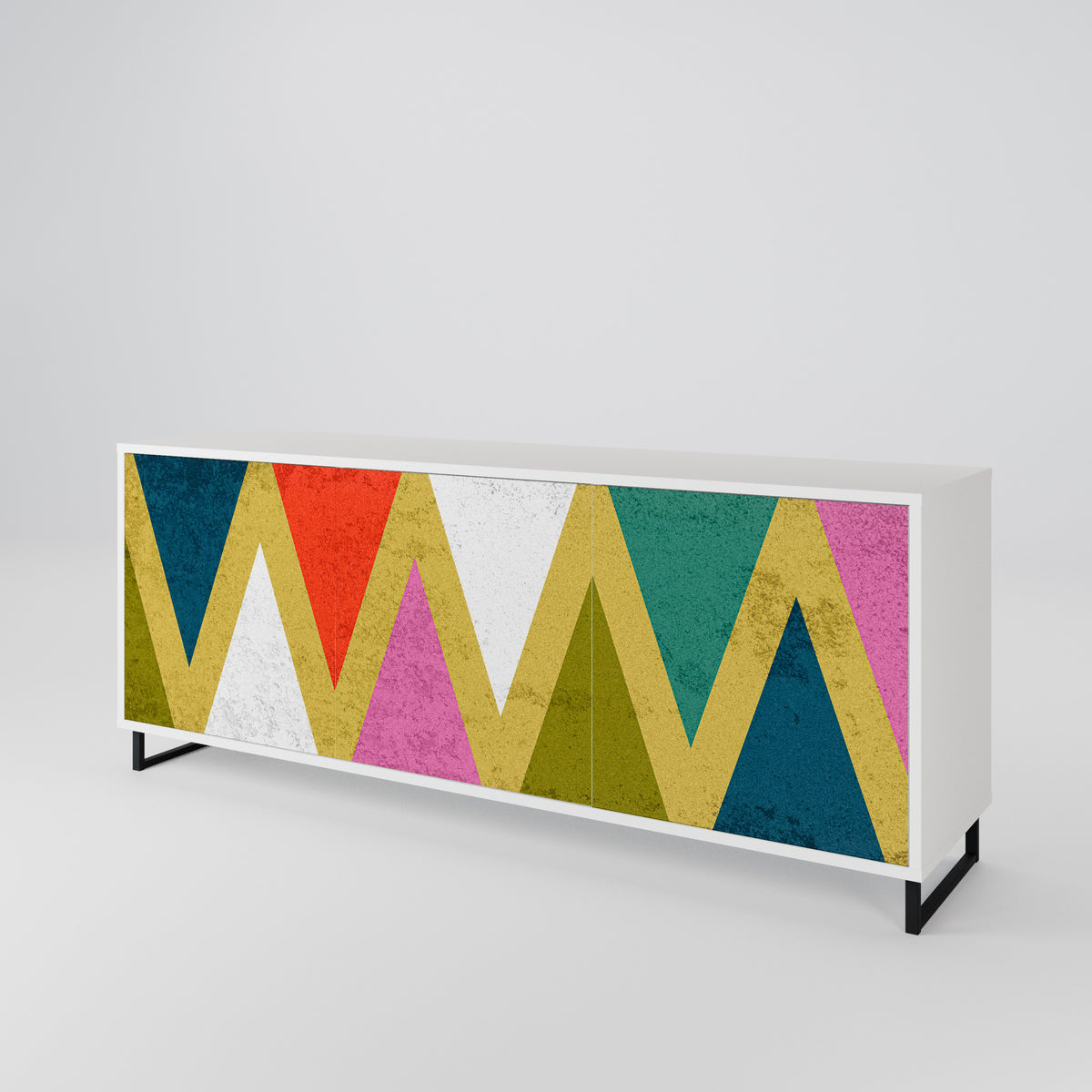 COLORFUL TRIANGLES Skänk med tre dörrar