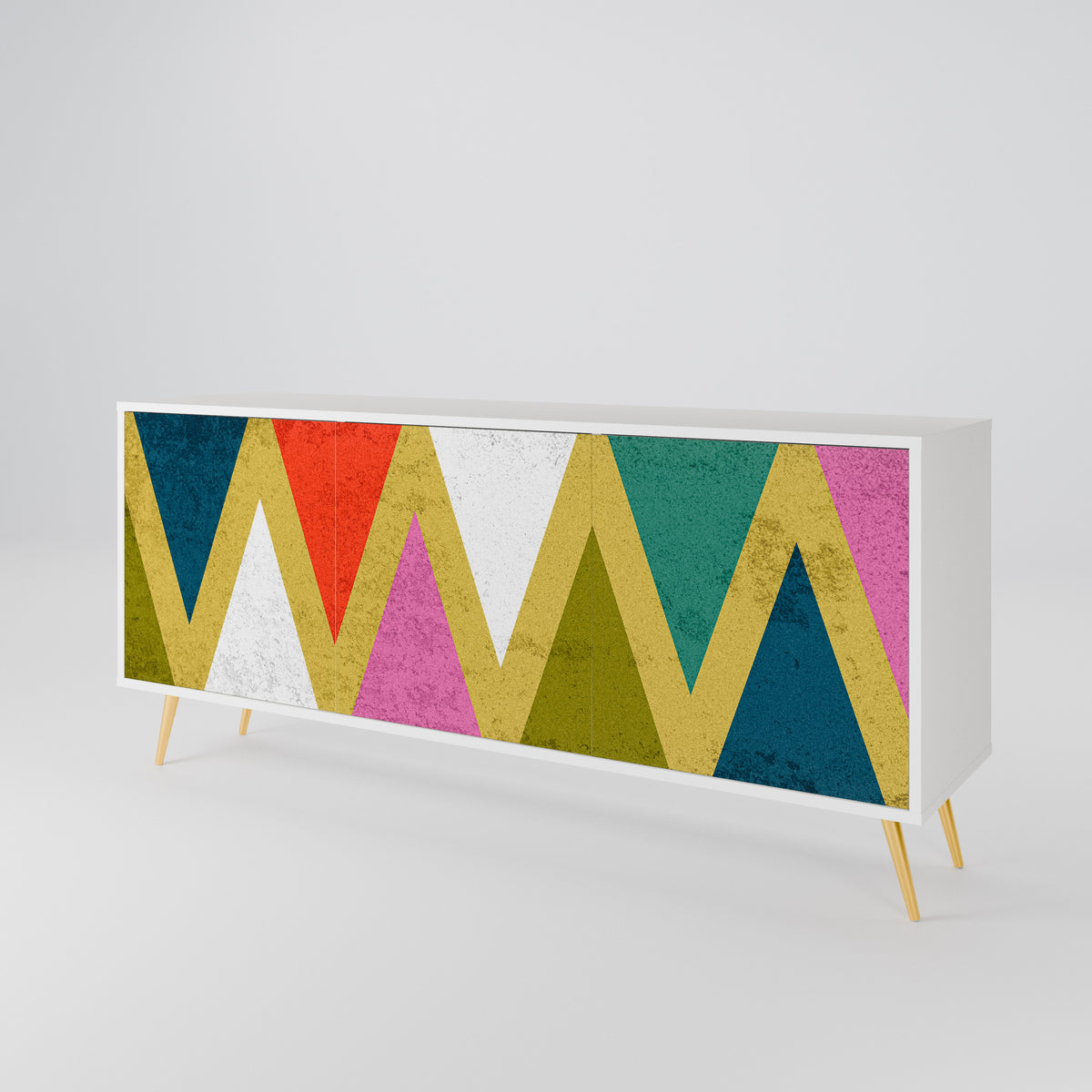 COLORFUL TRIANGLES Skänk med tre dörrar